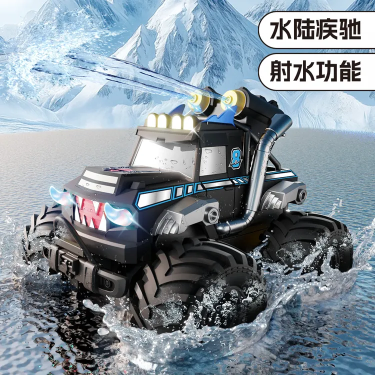 自动吸水水陆两栖越野车发射水柱四驱橡胶轮胎下水防水夏天玩具