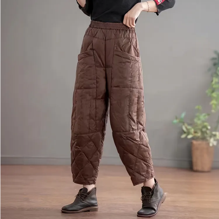 时尚洋气显瘦大口袋鸭羽绒裤加厚外穿休闲轻柔冬季菱格云朵裤现货
