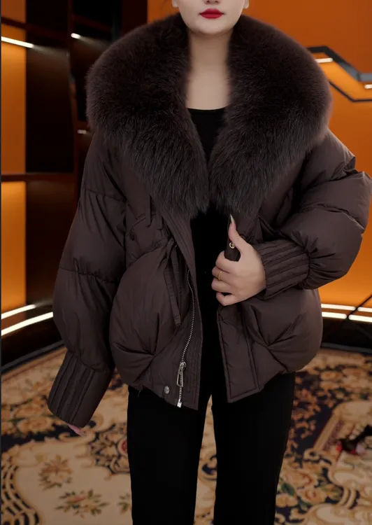 【门店现货有运费险】2026大毛领S款可拆卸优雅短款鸭绒羽绒服新