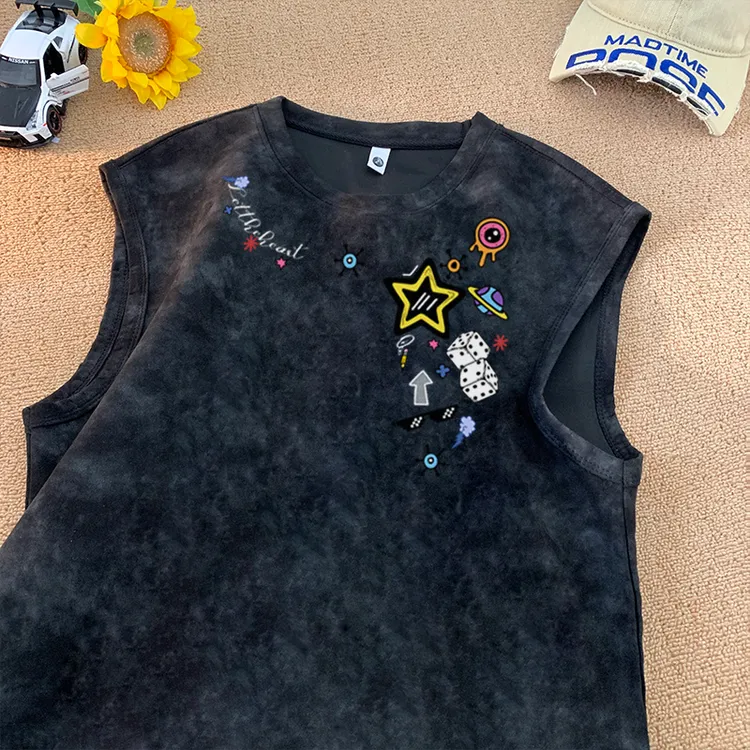扎染无袖背心男夏季新款美式重磅百搭休闲宽松潮流印花男t恤短袖
