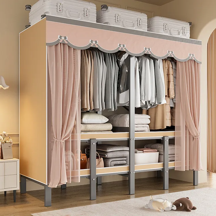 衣柜免安装折叠卧室家用金属衣柜出租屋加厚组装衣柜一体式收纳柜