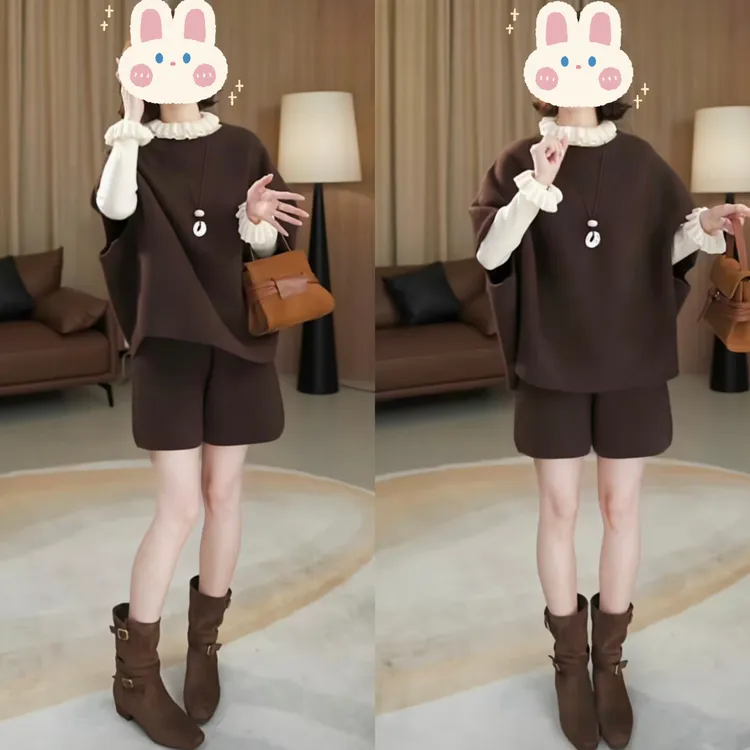 上衣宽松慵懒显瘦+短裤减龄百搭裤+打底针织衫BB50418