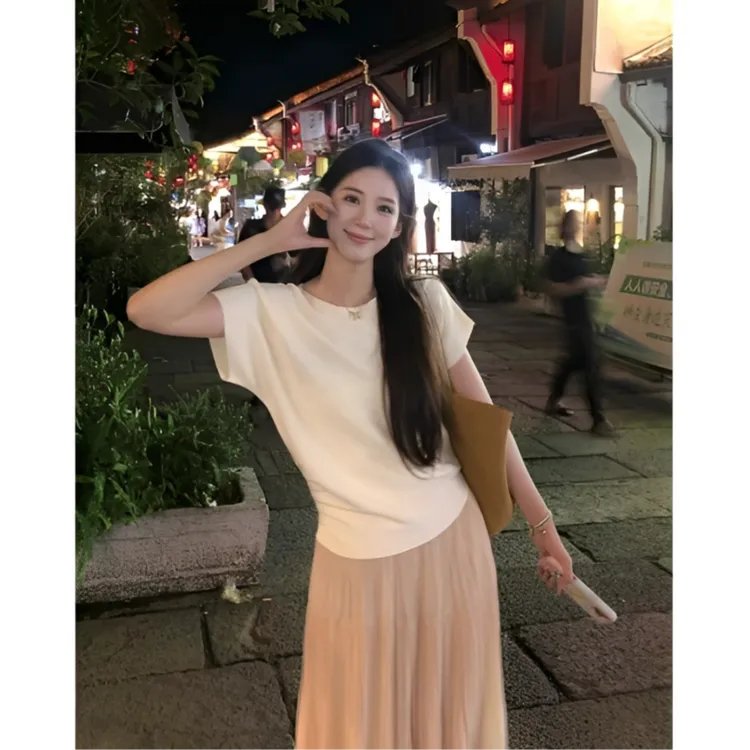 MARIE.COCO法式清纯温柔简约正肩短袖T恤上衣高腰显瘦半身裙套装