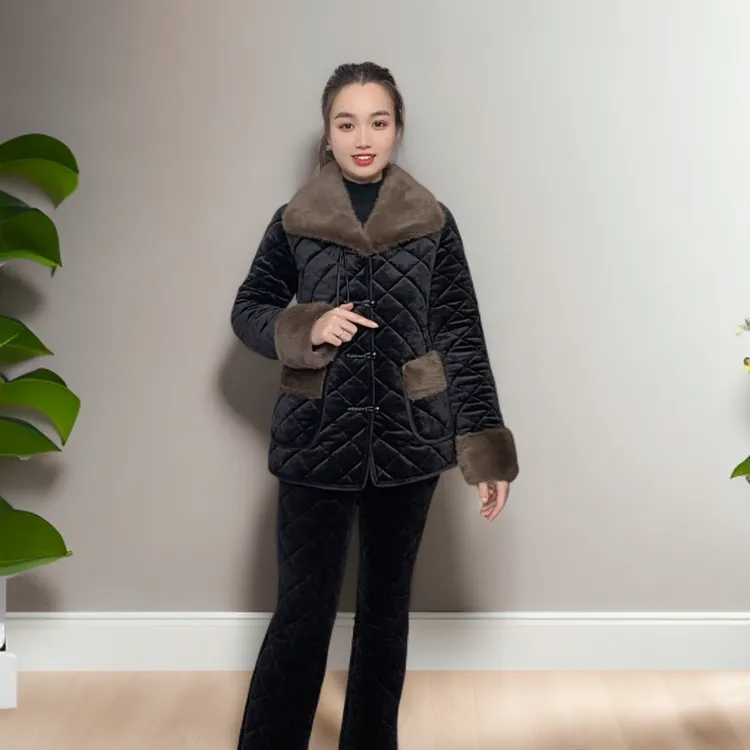 法式常规款翻领新中式中老年女装外套秋冬时尚毛领气质短款休闲