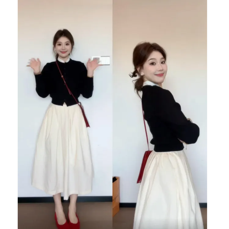 入秋穿搭一整套秋季网红洋气时尚小众炸街高级感女装秋天裙子套装