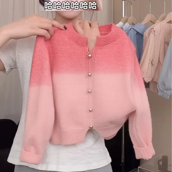 女童秋季渐变风针织上衣女宝宝休闲韩版单排扣毛衣