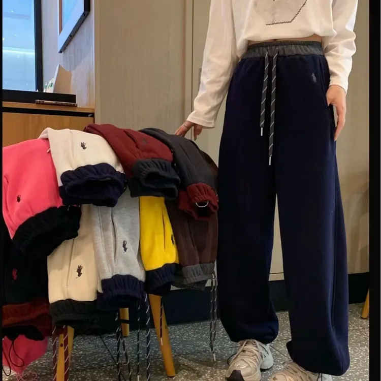 休闲弯刀裤秋季撞色弯刀裤秋冬厚款刺绣公主风