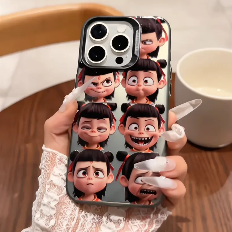 适用苹果16promax磨砂彩银iPhone15手机壳华为mate70哪吒可爱表情