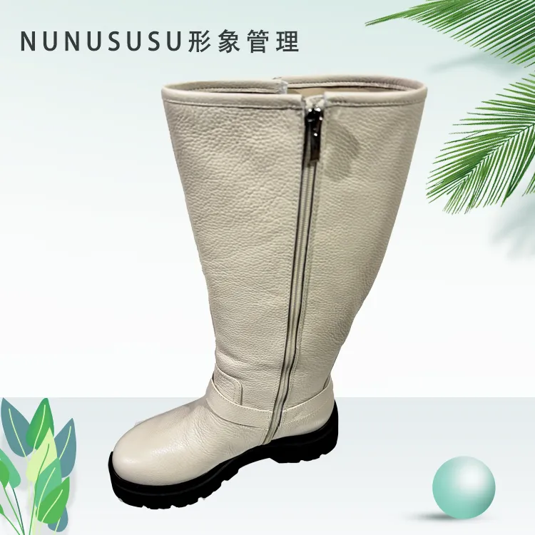 nunususu白色真皮长靴
