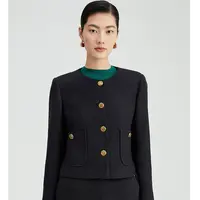 【晨粉专享价】秋季优雅气质精美五金扣含羊毛长袖外套女