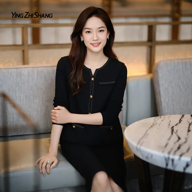 【秋冬爆品】赢智尚秋冬时尚黑色显瘦奢华羊毛小香风连衣裙ZF02489