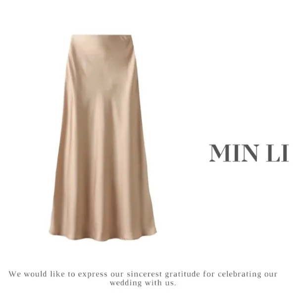 小米自留 【 MIN LI 】设计师款100缎面三醋酸高腰长款半身裙      