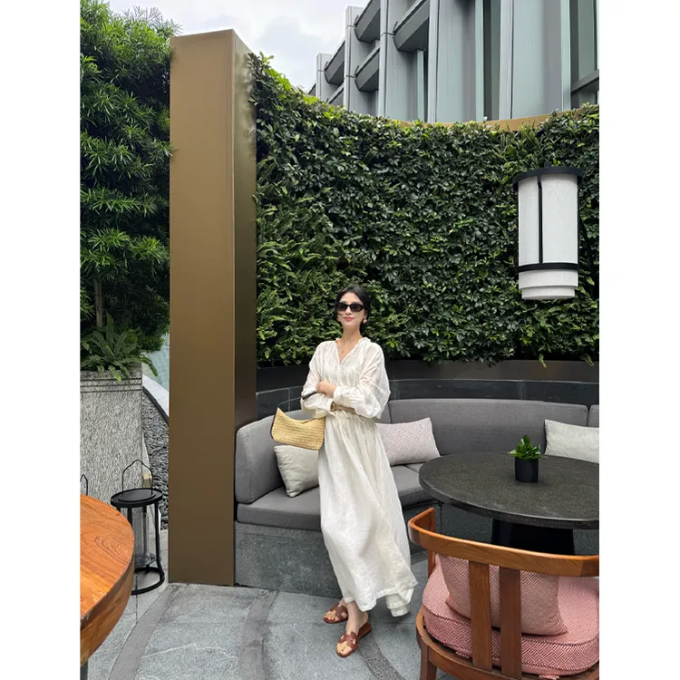 饭饭FANN COLLECTION 云间诗 100苎麻设计感刺绣连衣裙FANNC142