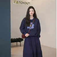 【重百专属】初语卫衣女2025秋圆领宽松绿绒蒿绣花植物系棉质上衣