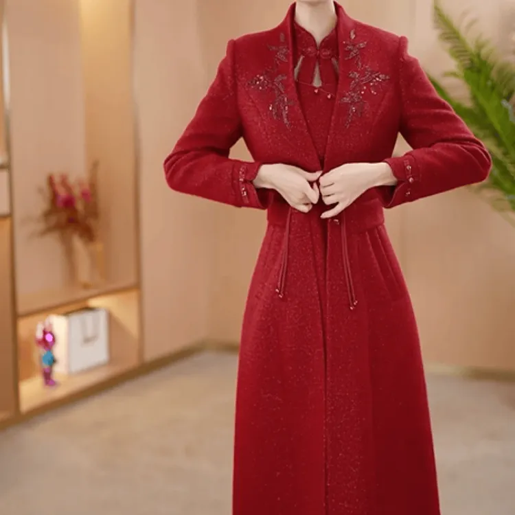  B650【风衣外套+连衣裙】2025冬季新款时尚高级优雅新中式套装裙