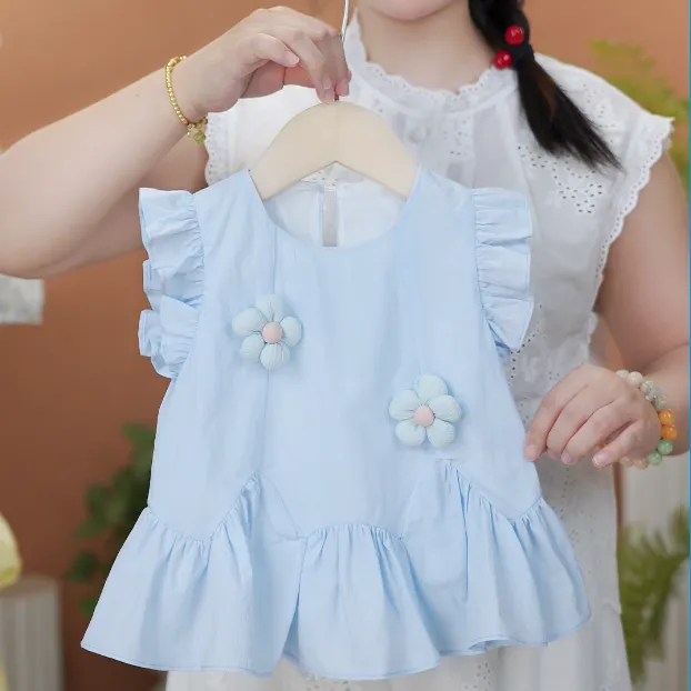 童装女童连衣裙夏季儿童小女孩立体花朵棉布公主裙子小童宝宝夏装