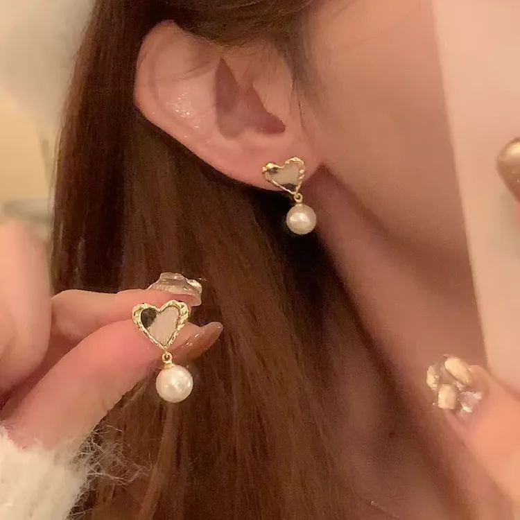 铜合金绒毛耳饰 早秋气质韩系豹纹爱心珍珠耳环女高级感耳针耳饰