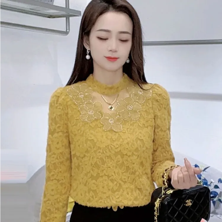 蕾丝打底衫女2025秋冬新款时髦洋气半高领保暖气质减龄加厚上衣潮