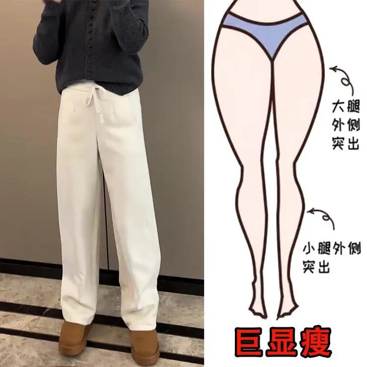 冬季新款韩系时尚加绒休闲百搭运动风遮肉显瘦高腰宽松直筒卫裤