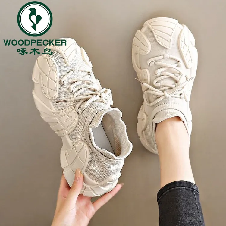 啄木鸟飞织袜子鞋女2025新款春季网面运动鞋八爪鱼椰子鞋女士百搭