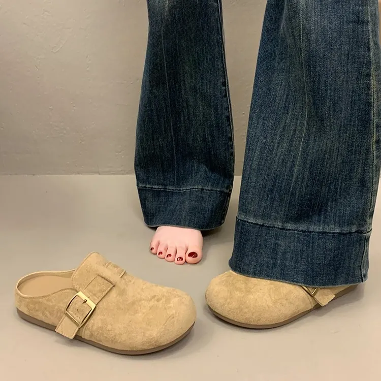 厚底勃肯鞋包头半拖鞋女外穿2025新款春秋季一脚蹬懒人博肯豆豆鞋