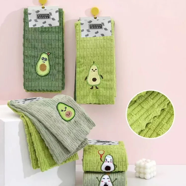 卡通牛油果刺绣洗碗巾厨房清洁抹布家用不掉毛吸水速干懒人清洁巾