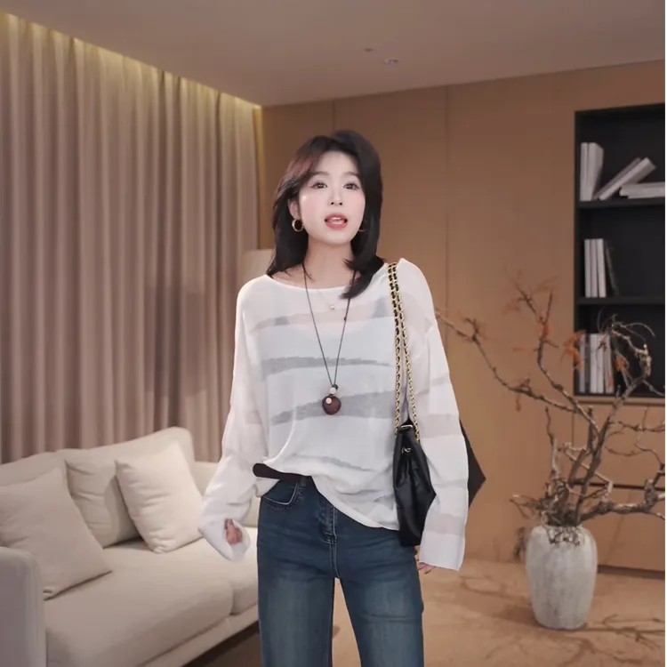 广州琴姐【云隙漫游】琥珀流光风圆领宽松显瘦亲肤针织衫毛衣女7972