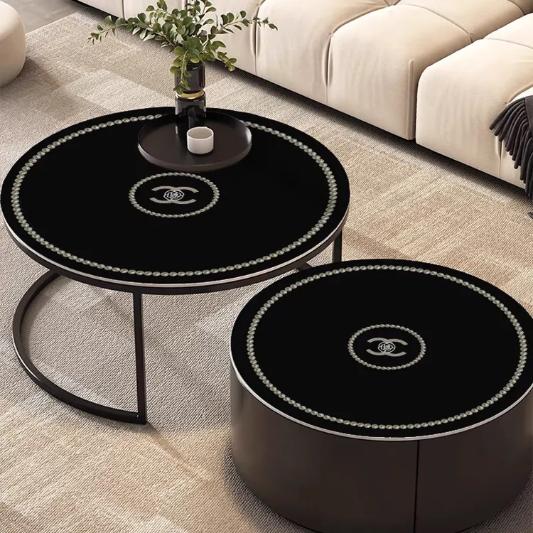 皮革圆形茶几桌面保护垫防水防油防烫圆形餐桌桌垫黑色高级感桌垫