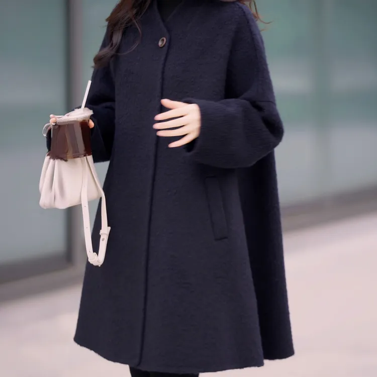 博泽羊驼绒利落廓形斗篷大衣【韩系名媛】双面呢宽松大衣2639