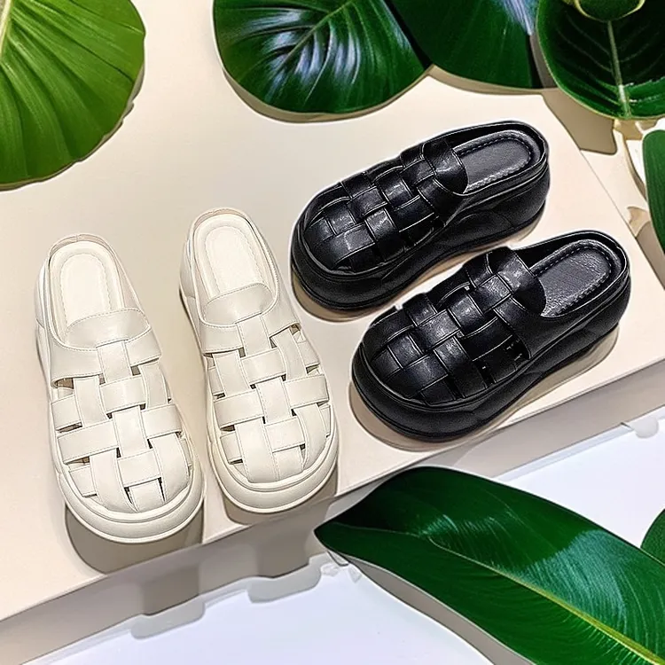 包头休闲风网状编织镂空拖鞋包头半拖潮2025夏季软底韩版新款凉鞋