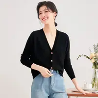 秋冬上新100%山羊绒V领女式羊绒开衫25DAK1179