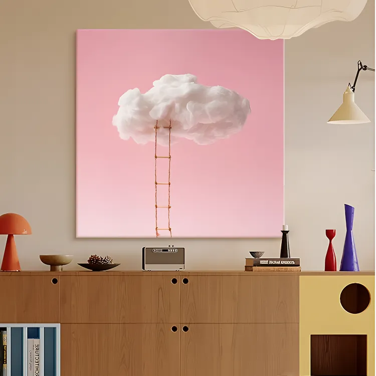 云梯粉色客厅艺术感挂画简约小众画卧室床头装饰画玄关温馨