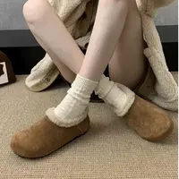 内增高小土豆真皮勃肯鞋女厚底加绒保暖棉丑萌一脚蹬毛毛鞋9228-2