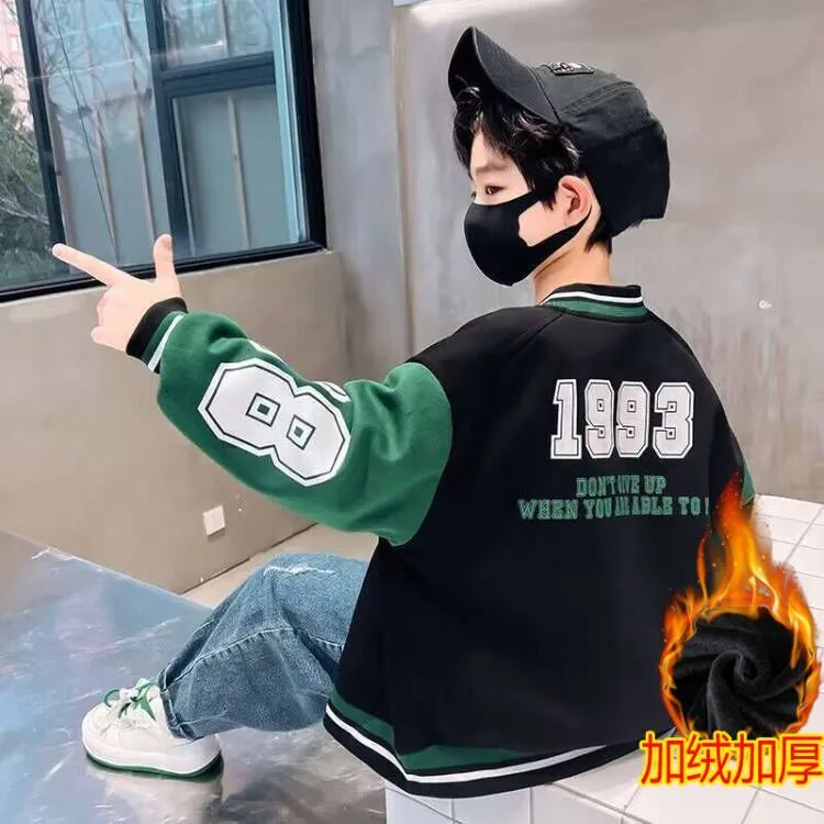 男童外套秋冬款儿童棒球服2025新款中大童男孩加绒加厚夹克上衣潮