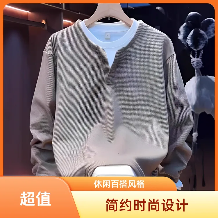仓石一树男士设计感假两件套头卫衣2025秋冬新款宽松百搭休闲上衣