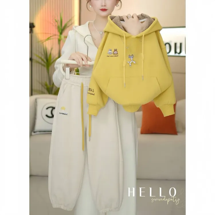 女童套装2025秋季新款儿童韩系显白连帽卫衣裤子中大童两件套韩版