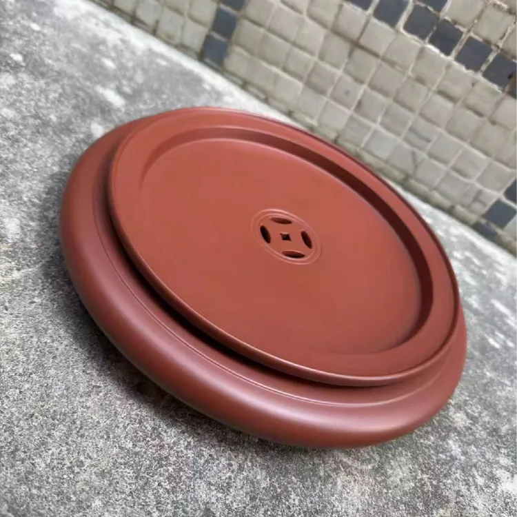 章金权手拉茶盘潮州朱泥手拉茶船10寸陶瓷茶盘工夫茶泡台干泡台