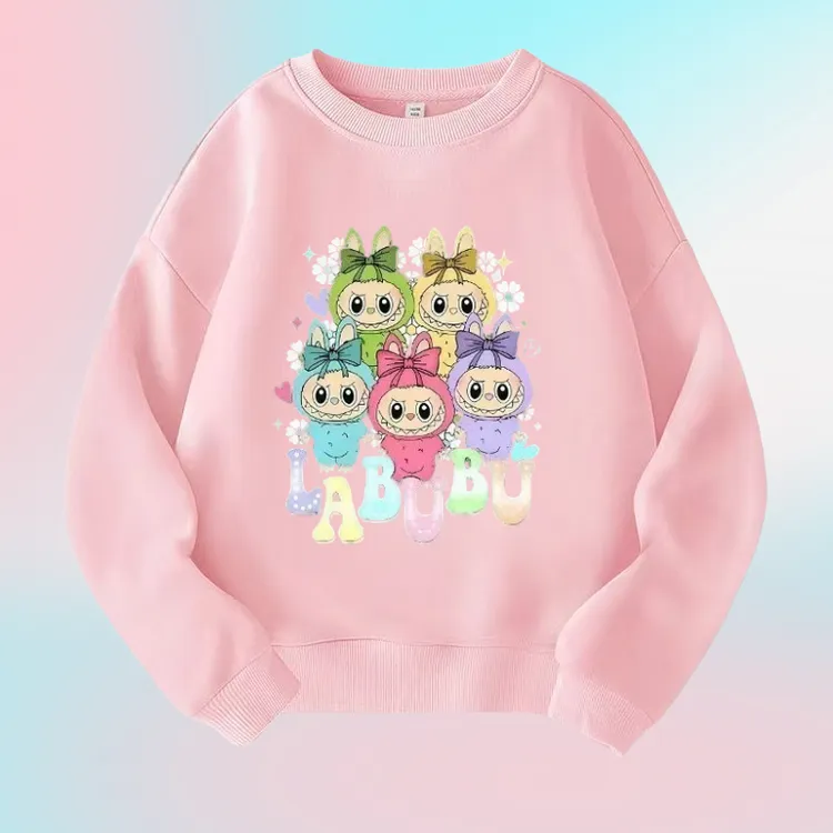 花朵拉布布趣味儿童圆领卫衣纯棉男女中大童春秋厚款长袖可爱上衣