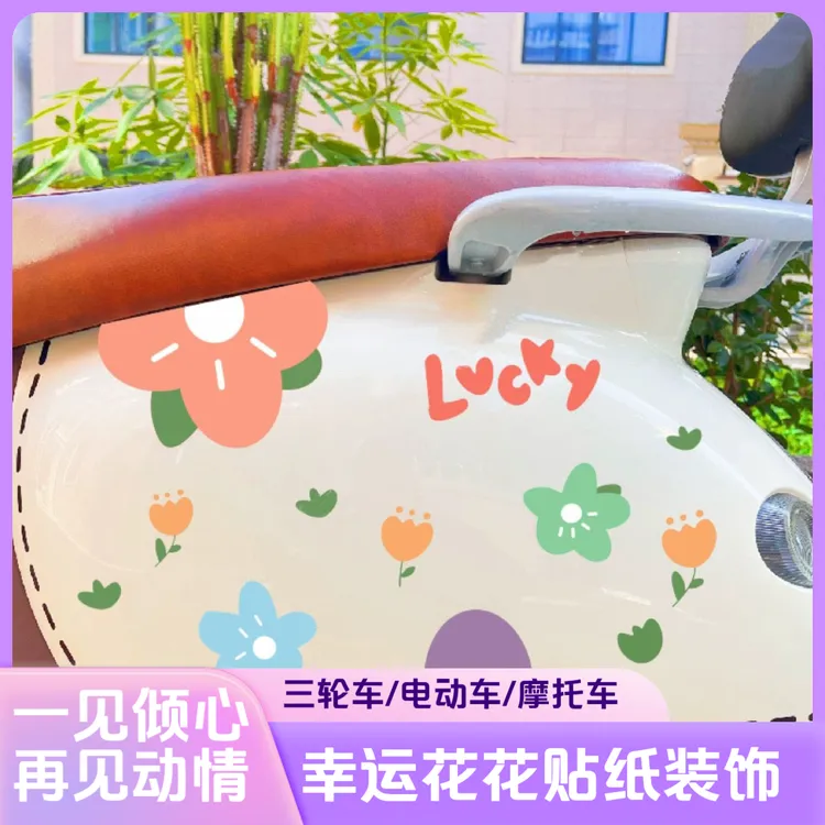 【岳岳妈妈专属】三轮电动车贴纸幸运花装饰画金彭爱玛遮挡划痕防水