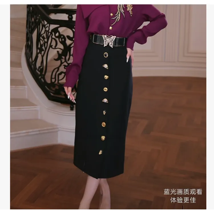 【芙娜妮】2025秋冬新款气质百搭裙子直筒高腰半身裙女士F2530403B