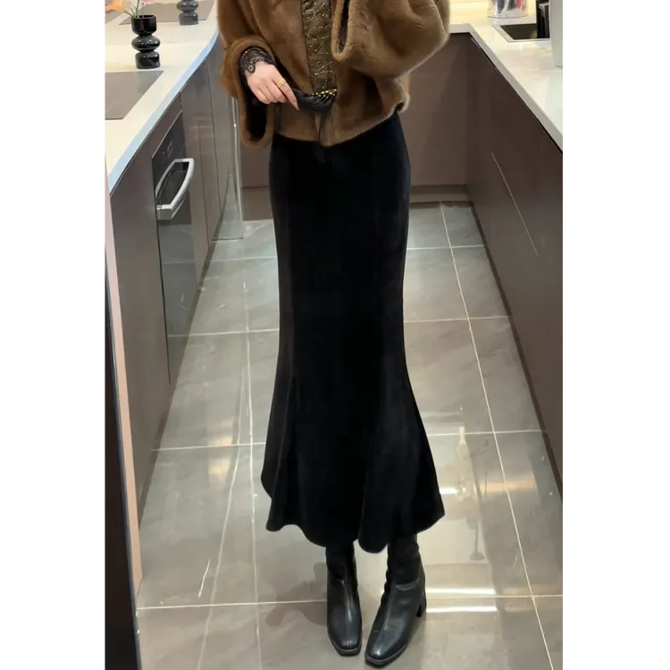 【周粥】【赫本裙】2025秋季新款雪尼尔绒高腰鱼尾裙预JJQ5BSQ5762