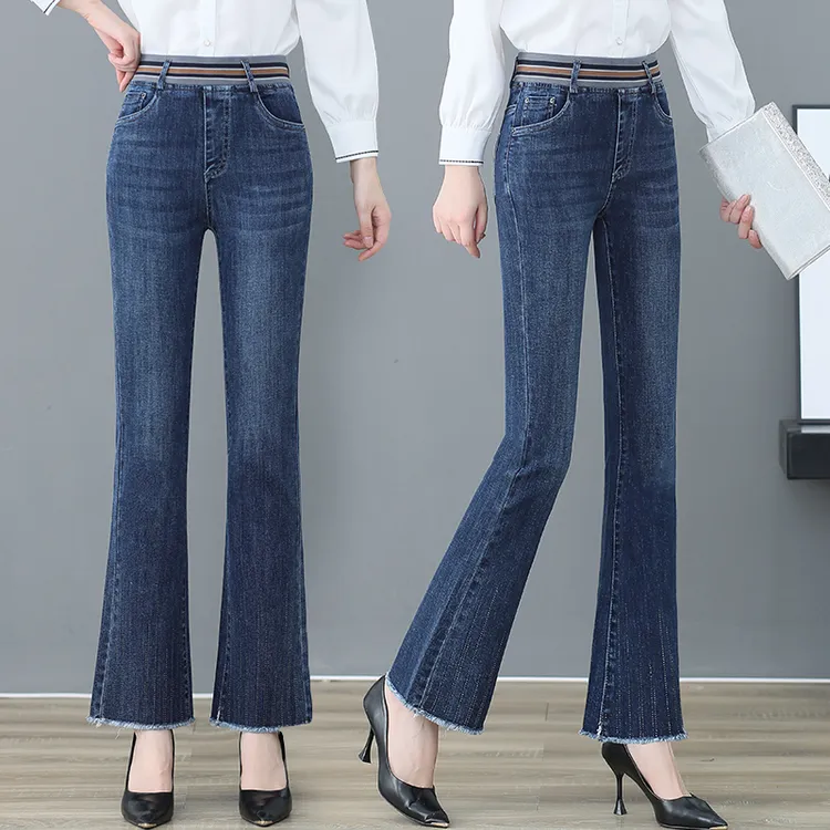 春季新款喇叭裤微弹力高腰牛仔裤微喇仔裤微喇叭显瘦时尚裤子长裤