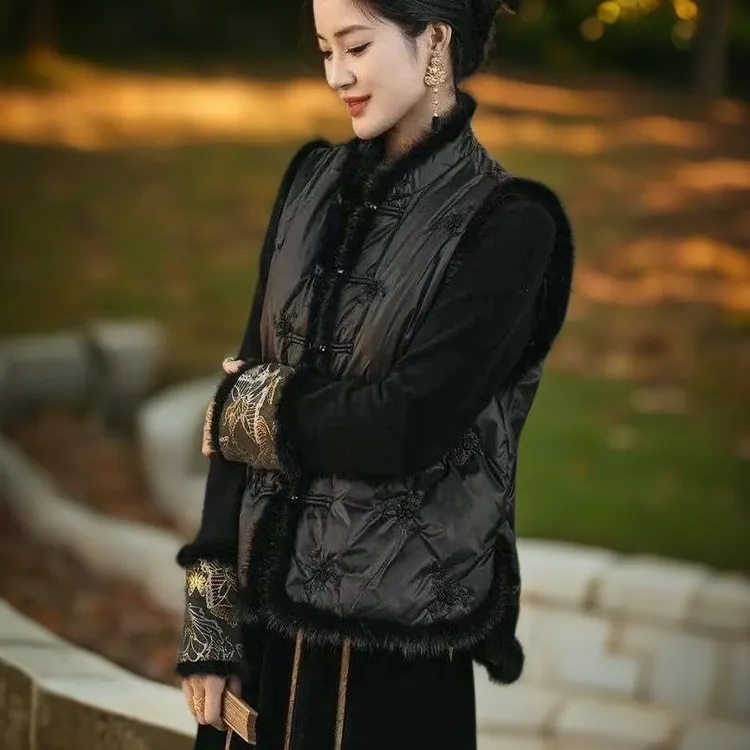 新中式国风提花马甲加棉加厚秋冬新款时尚坎肩女