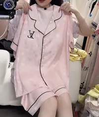 薄款夏季短袖粉老花睡衣家居服套装短裤家居服夏天