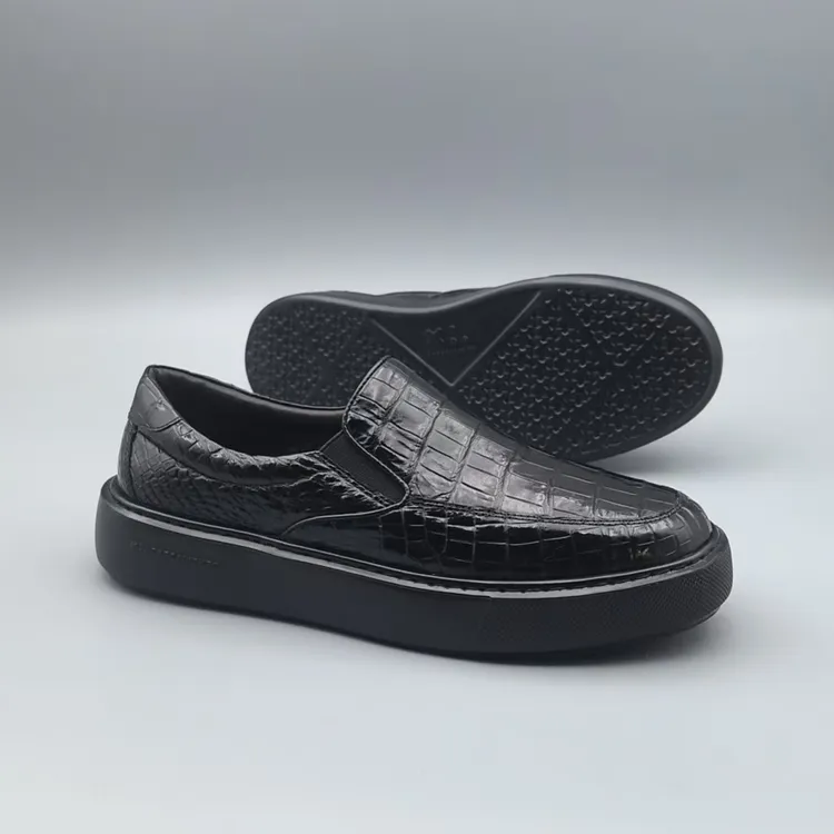X-男士休闲鳄鱼皮透气厚底套脚懒人皮鞋时尚百搭乐福鞋8049