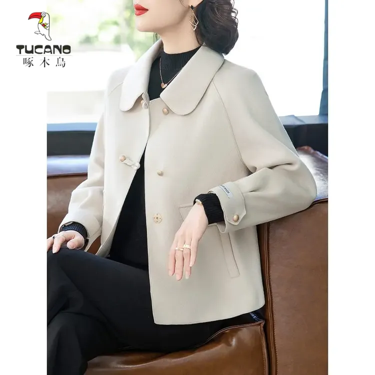 啄木鸟中老年妈妈装外套洋气秋款新款中老年女春秋冬季仿羊绒双面