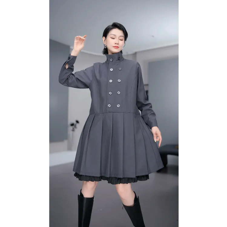 鑫鑫2025冬季新款银狐绒小众高级感假两件拼接百褶连衣裙25213