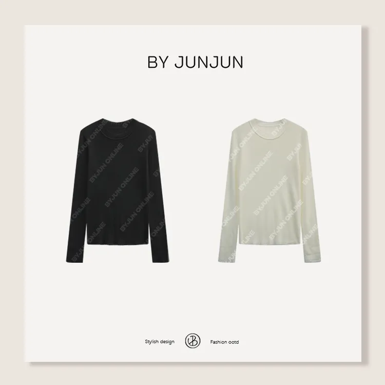 ByJunjun围栏镂空边针织打底冬季百搭显瘦圆领针织衫