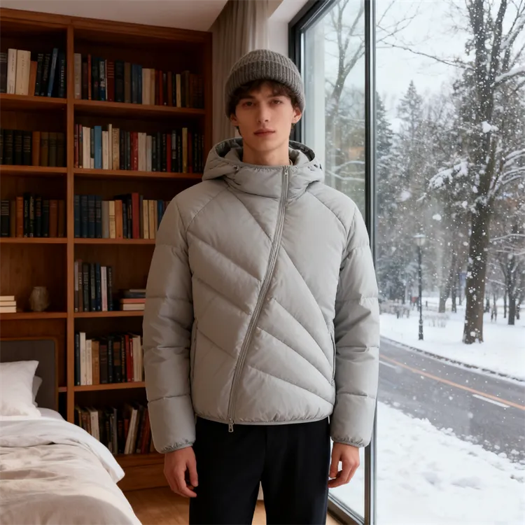 KREATE「放射线轻量化」排骨斜拉链解构轻薄连帽羽绒服男女情侣外套