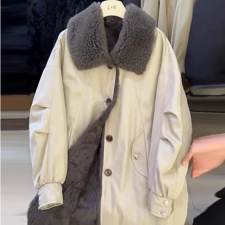 毛毛内胆派克服女2025冬季新款小个子宽松中长款加厚皮草大衣外套
